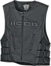 Leather motorcycle vest ICON VEST RED D3O