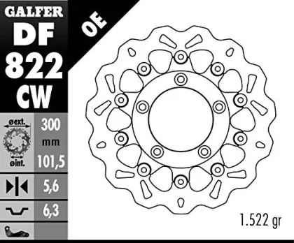Плаващ заден спирачен диск Galfer WAVE FLOATING COMPLETE (C. ALU.) 300x5.6mm DF822CW