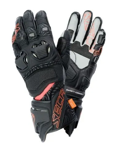 Leather motorcycle gloves SECA UKEMI PRO FLUO RED