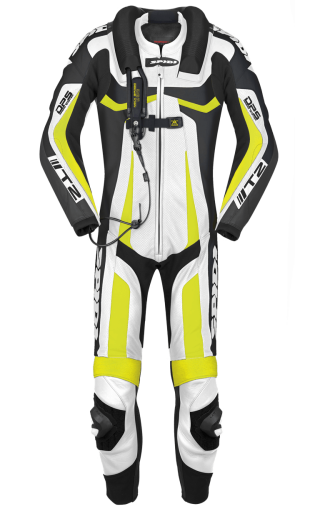 Leather Moto Gear with SPIDI T-2 Neck Dps Airbag ACID GREEN/BLACK