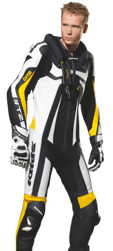 Leather Moto Gear with SPIDI T-2 Neck Dps Airbag ACID GREEN/BLACK