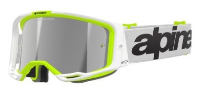 Motocross Goggles ALPINESTARS VISION 8 WORDMARK WHITE YLLW FLUO Mirror SILVER