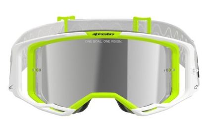 Motocross Goggles ALPINESTARS VISION 8 WORDMARK WHITE YLLW FLUO Mirror SILVER