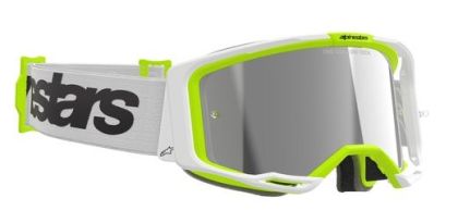 Motocross Goggles ALPINESTARS VISION 8 WORDMARK WHITE YLLW FLUO Mirror SILVER