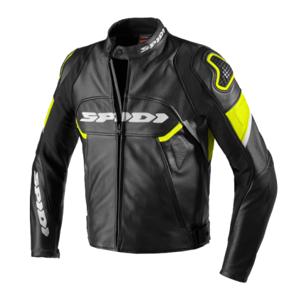 Leather jacket SPIDI IGNITE BLACK/FLUO YELL