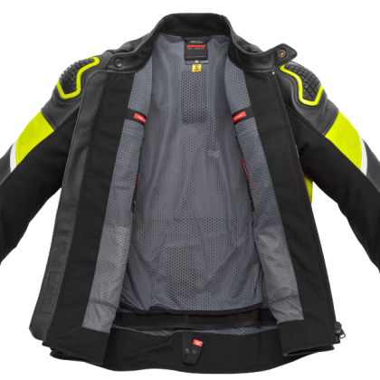 Leather jacket SPIDI IGNITE BLACK/FLUO YELL
