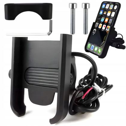Adjustable motorcycle phone holder with USB charging