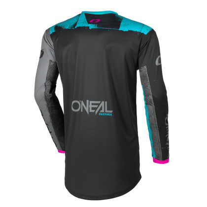 Tricou motocross pentru femei O`NEAL ELEMENT ROLLER NEGRU/CIAN