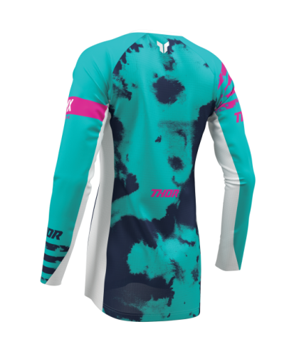 Women's motocross jersey THOR LAUNCHMODE BLEACH WHITE/AQUA