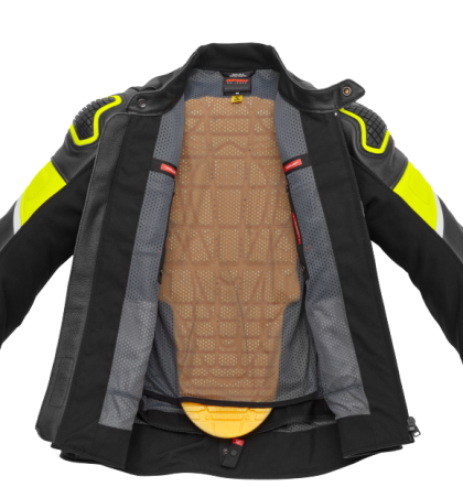 Geacă de piele SPIDI IGNITE NEGRU/GALBEN FLUO