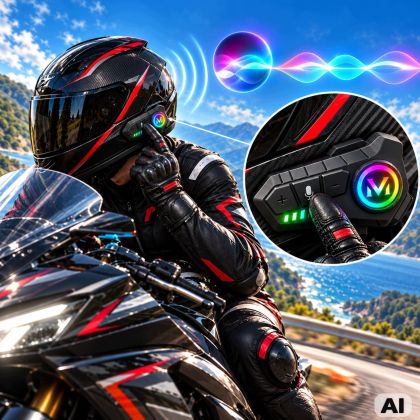Interfon U10 cu 2x Bluetooth pentru motocicletă, pentru cască, cu microfon RGB și USB-C