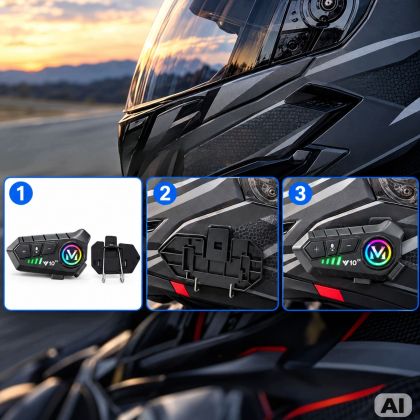 Interfon U10 cu 2x Bluetooth pentru motocicletă, pentru cască, cu microfon RGB și USB-C