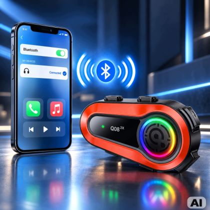 Q08 2x bluetooth motorcycle intercom for helmets with rgb microphone and usb-c