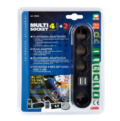 Разклонител запалки - 4+2 USB - 12/24V