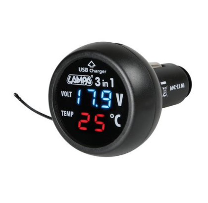 Voltmeter + thermometer + USB - 12/24V