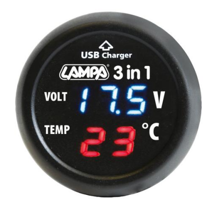 Voltmeter + thermometer + USB - 12/24V