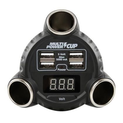 Cigarette lighter connector - 3+4 USB + voltmeter - 12/24/36V