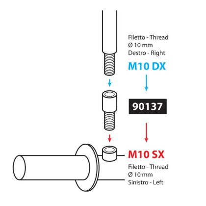 Mirror adapter - thread Ø 10 mm right > Ø 10 mm left