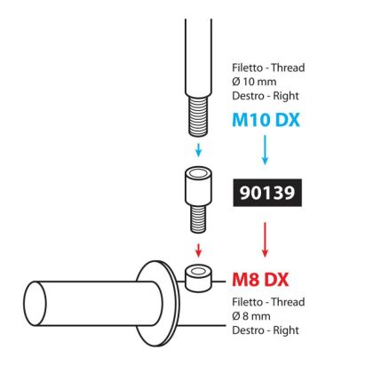 Adaptor oglinda - filet Ø 10 mm dreapta > Ø 8 mm dreapta