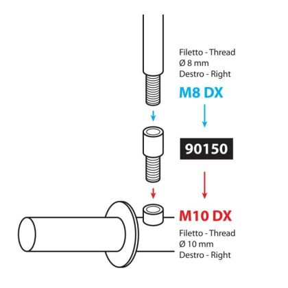 Adaptor oglinda - filet Ø 8 mm dreapta > Ø 10 mm dreapta