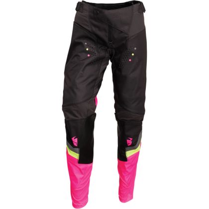 Pantaloni de motocross pentru femei THOR PULSE REV CHARCOAL/FLO PINK