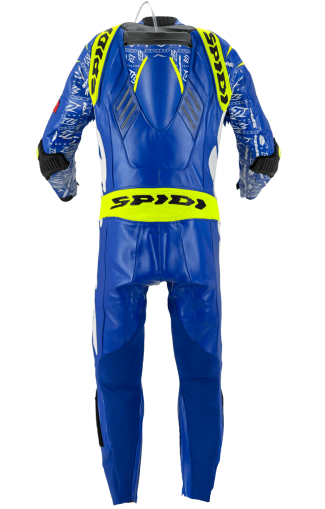 Leather moto gear with SPIDI TRACK REPLICA EVO BLUE/YELLOW camber