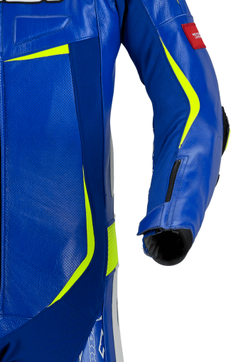 Leather moto gear with SPIDI TRACK REPLICA EVO BLUE/YELLOW camber