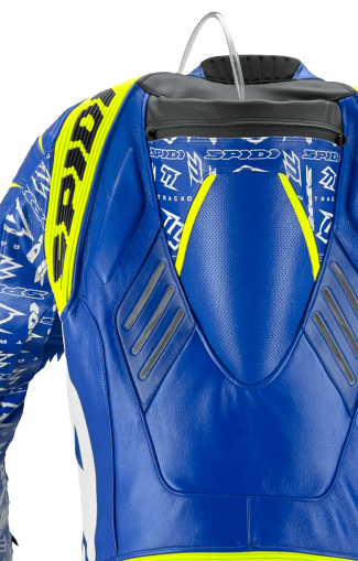 Leather moto gear with SPIDI TRACK REPLICA EVO BLUE/YELLOW camber