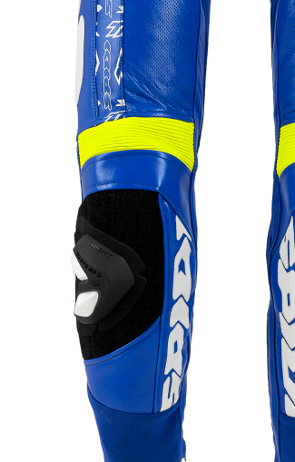 Leather moto gear with SPIDI TRACK REPLICA EVO BLUE/YELLOW camber