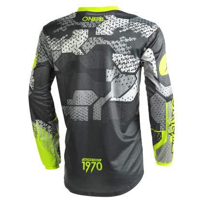 Motocross shirt O`NEAL ELEMENT CAMO V.22 GRAY/NEON YELLOW