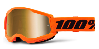 Ochelari Motocross 100% STRATA2 NEON ORANGE - MIRROR TRUE GOLD 24