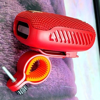 Portable Bluetooth speaker with stand for bike, motorcycle - AUX, USB ports and memory card slot - red