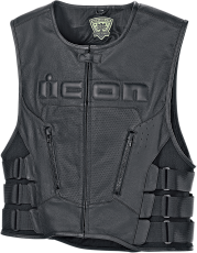 Leather motorcycle vest ICON VEST RED D3O