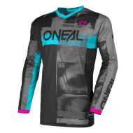 Tricou motocross pentru femei O`NEAL ELEMENT ROLLER NEGRU/CIAN