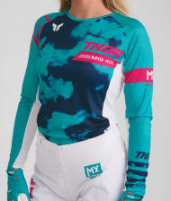 Women's motocross jersey THOR LAUNCHMODE BLEACH WHITE/AQUA